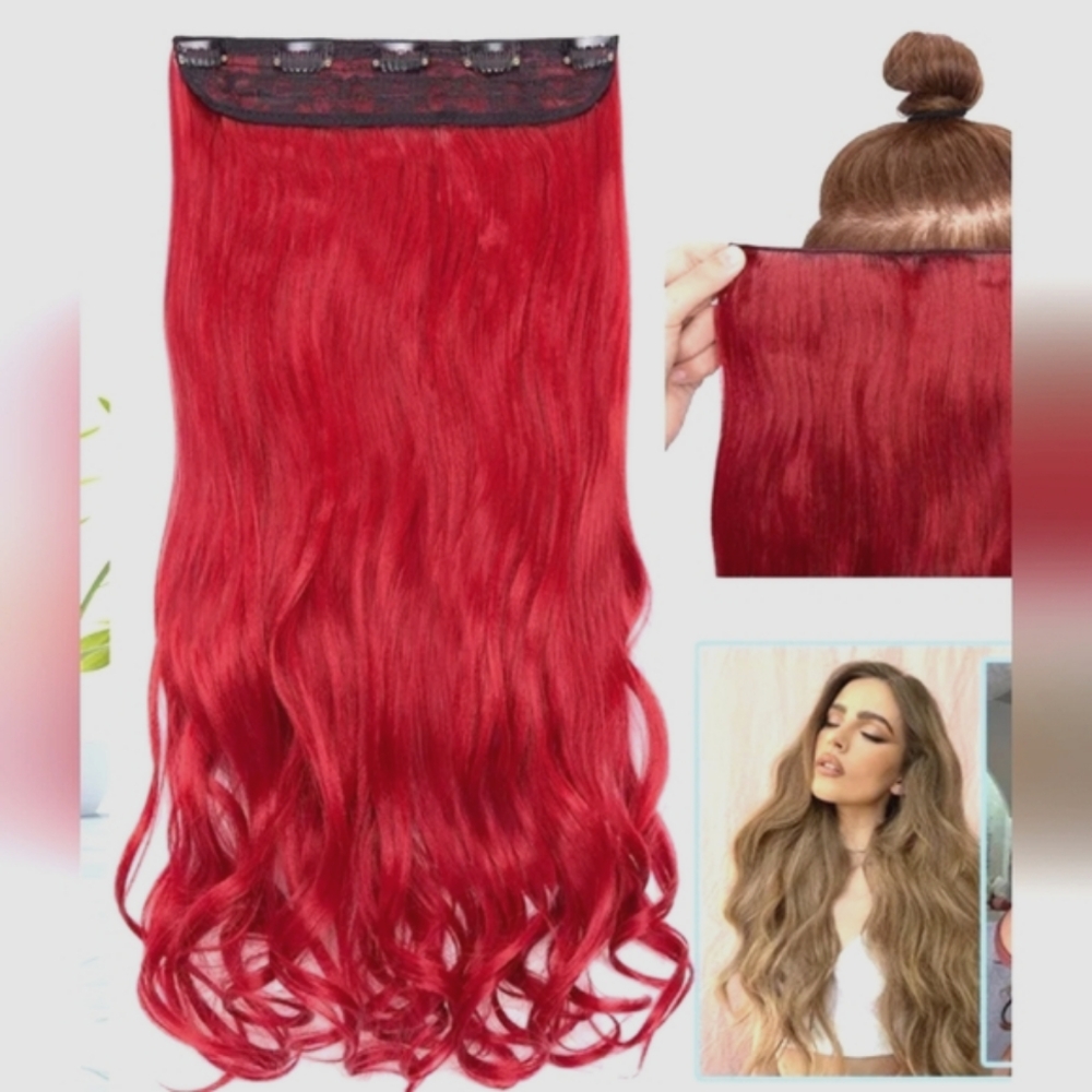 (1) Nwt RED Wavy Hair Extension Synthetic One Piece